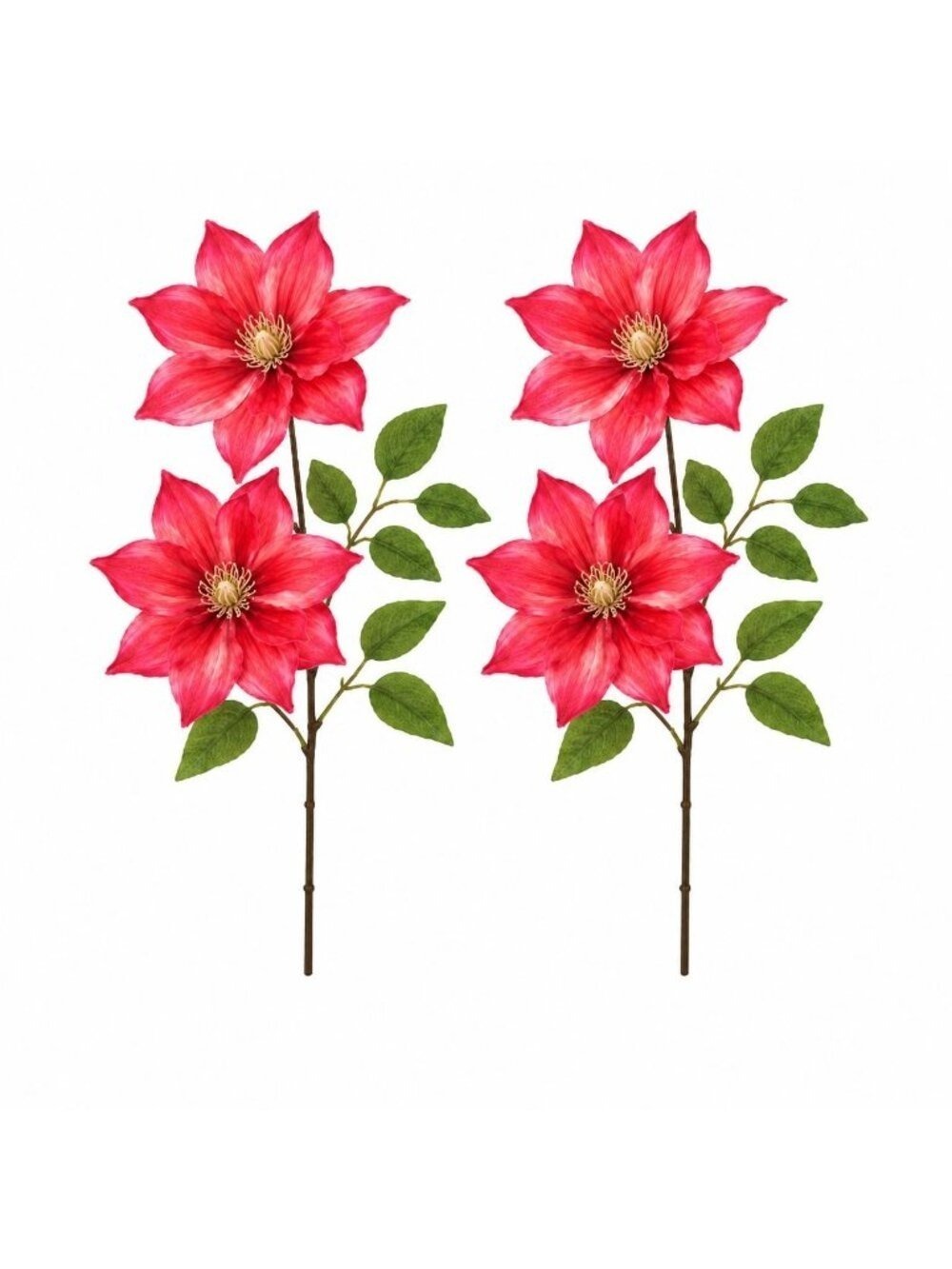 Coral Red Clematis Stem Faux Flower 28 Inch Floral Artificial Bloom